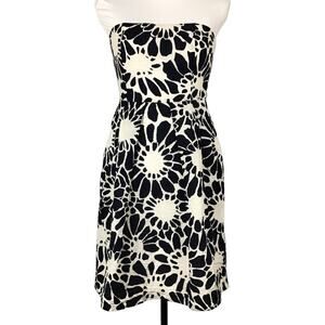 J. Crew Lorelei Strapless Sunflower Floral Print White Blue Mini Dress Pockets 2